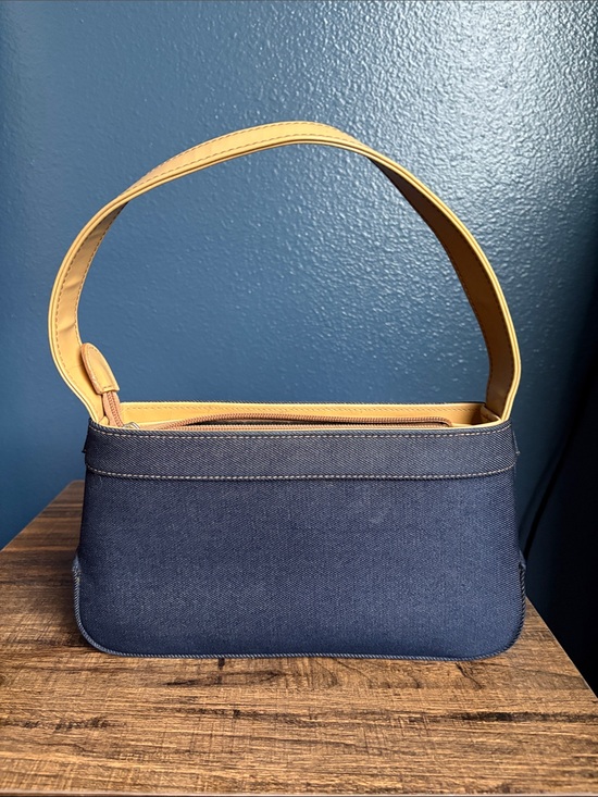 Handbags - Navy Denim Shoulder Bag with Mustard Strap